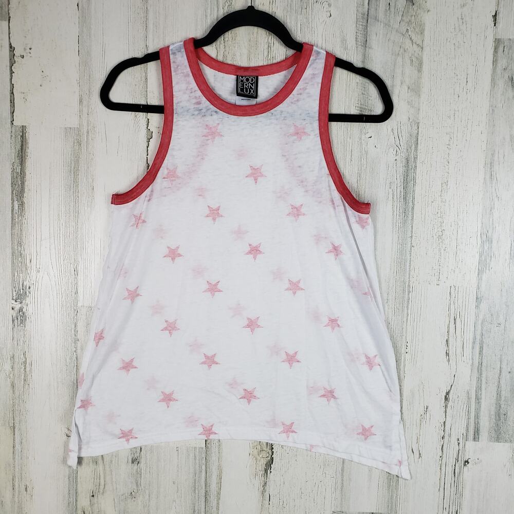Modern Lux Shark Bite Star Print Graphic Sleeveless Tank Top Women's Size Small